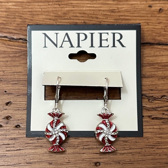 Napier Candy Swirl Red and Silver Tone Earrings - Leverback - Picture 4 of 4